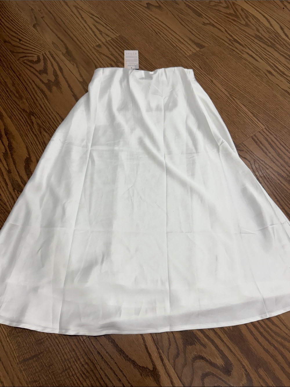 White  Satin A-Line Midi Skirt. Fully lined